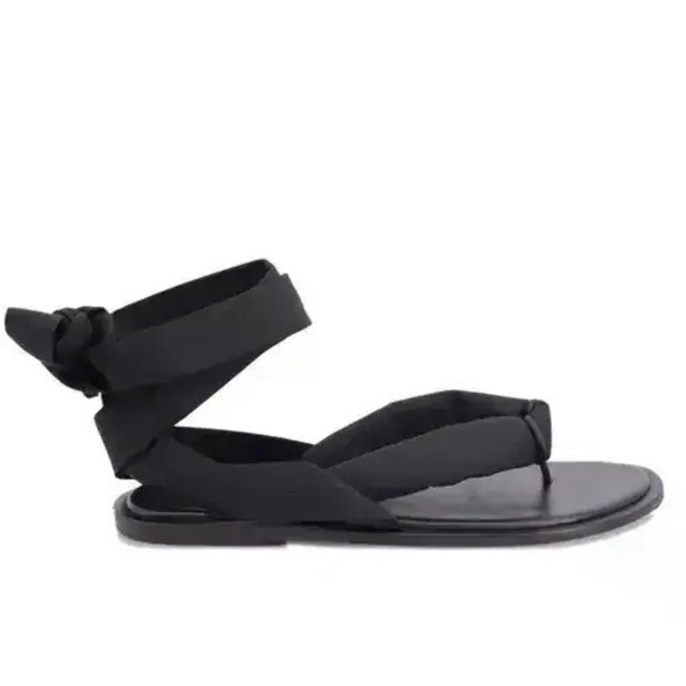 GANNI Puffy Wrap Sandals Black Women Size 36 Lace Up Thong Casual Summer Comfort